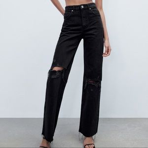 Zara Ripped Wide Leg Jeans